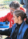 Valerie Meyer and Sandy Fillebrown running the e-punch operation, photo by Julie Keim