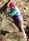 Nancy Sharp taking a "short cut" at Illicks Mill, photo by Sharon Siegler